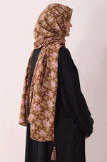 Load image into Gallery viewer, Brown Pink Flora Print Modal Hijab In