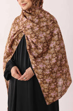Load image into Gallery viewer, Brown Pink Flora Print Modal Hijab In