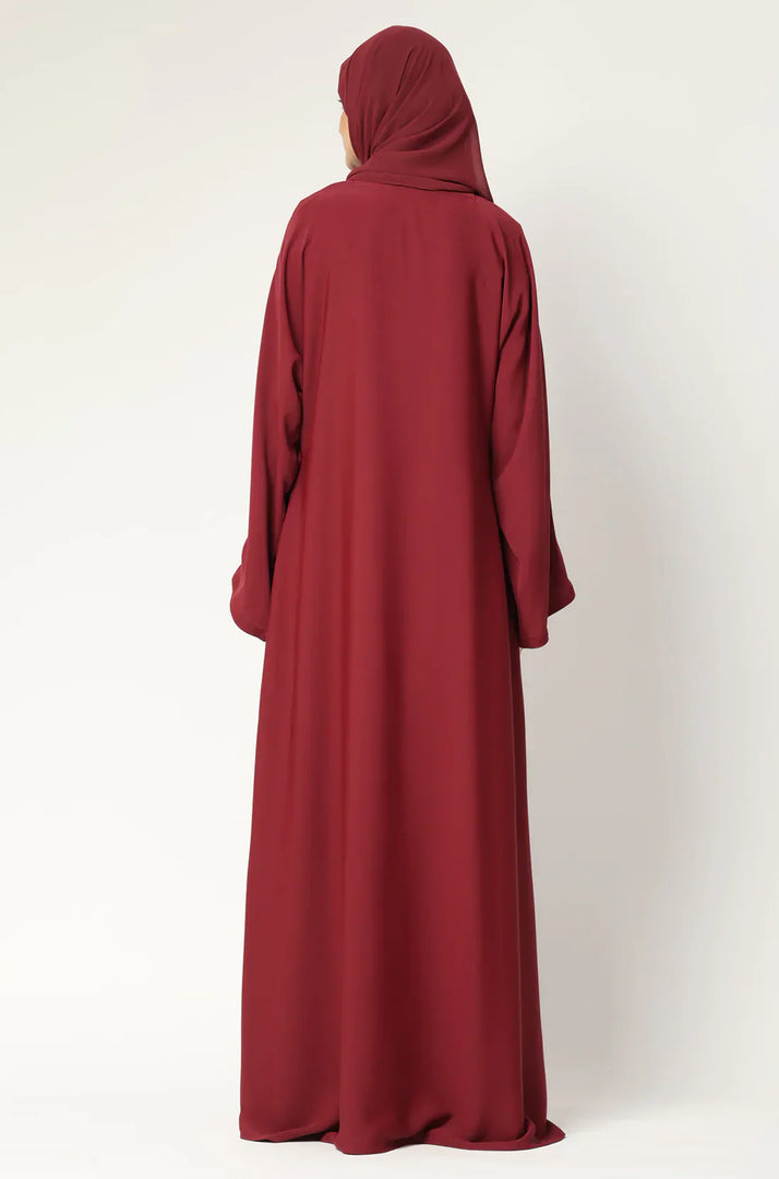Simple Everyday Abaya - Front Open Maroon