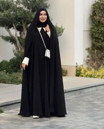 Load image into Gallery viewer, Irani Rida (Without Sleeves) - Firdaus Matte Finish Pure Black Fabric