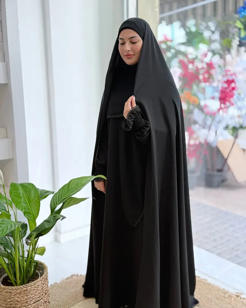 Irani Rida (Without Sleeves) - Firdaus Matte Finish Pure Black Fabric