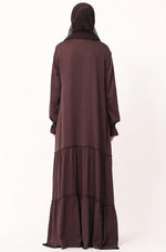 Load image into Gallery viewer, Modest Tiered Maxi Dress in Deep Plum – Elegant Long Sleeve Abaya Style