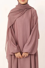 Load image into Gallery viewer, Elegant Purple Grey Flow Abaya with Matching Hijab