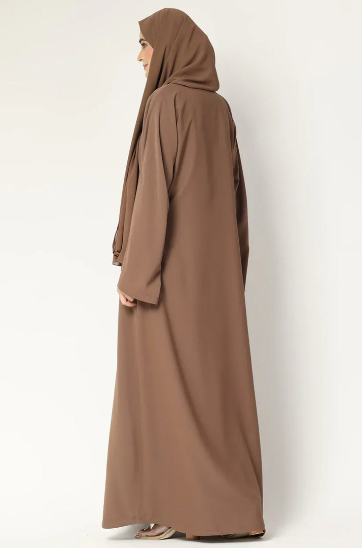 Simple Everyday Abaya - Front Open Almond