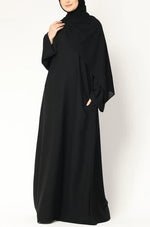 Load image into Gallery viewer, Elegant Black Abaya with Cape Overlay – Modest &amp; Timeless Design